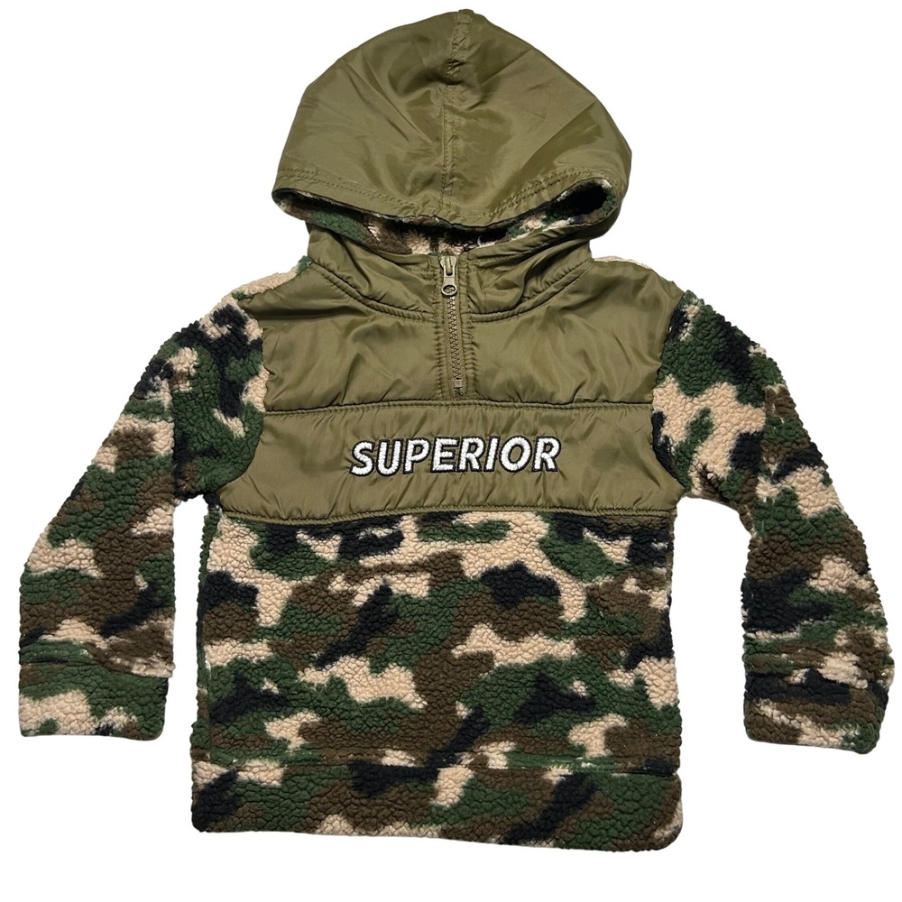 Kids Camouflage Sherpa Fleece Lined Hooded Jacket Top Size 4T
